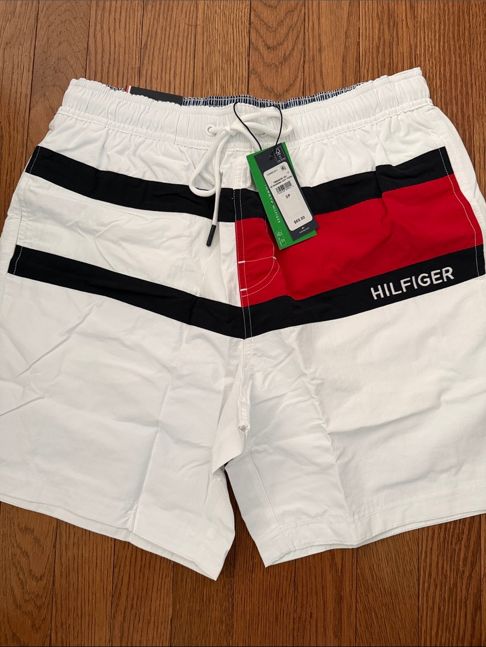 Tommy Hilfiger White, Black & Red Men’s Swim Trunks-SMALL